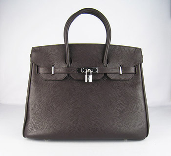 Hermes Birkin 35Cm Togo Leather Handbags Dark Coffee Silver